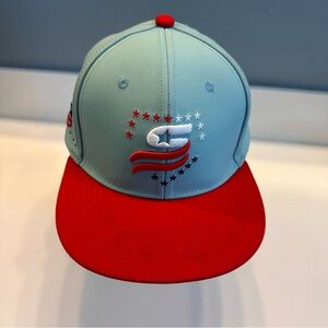 USSSA Hat Carolina-ish Blue & Red fitted stretch Small/medium